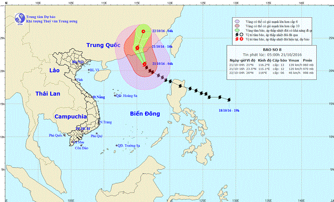 Thông tin mới nhất về hướng di chuyển của cơn bão số 8 - Haima