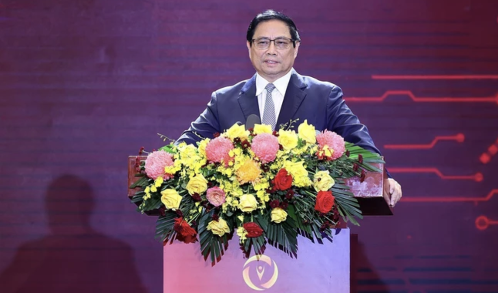 Thủ tướng Phạm Minh Chính phát biểu tại Ngày Chuyển đổi số quốc gia (10/10). Ảnh: TTXVN