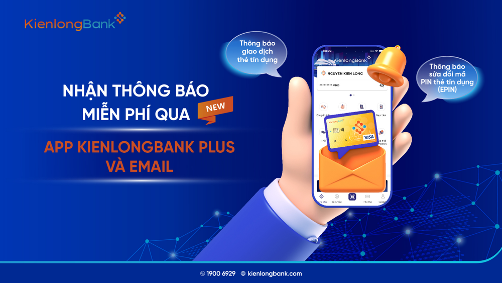 KienlongBank miễn phí thông báo giao dịch thẻ tín dụng