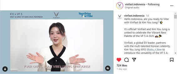 VinFast Indonesia chính thức thông báo Kim You Jung là đại sứ thương hiệu cho mẫu VinFast VF 5 ở Indonesia