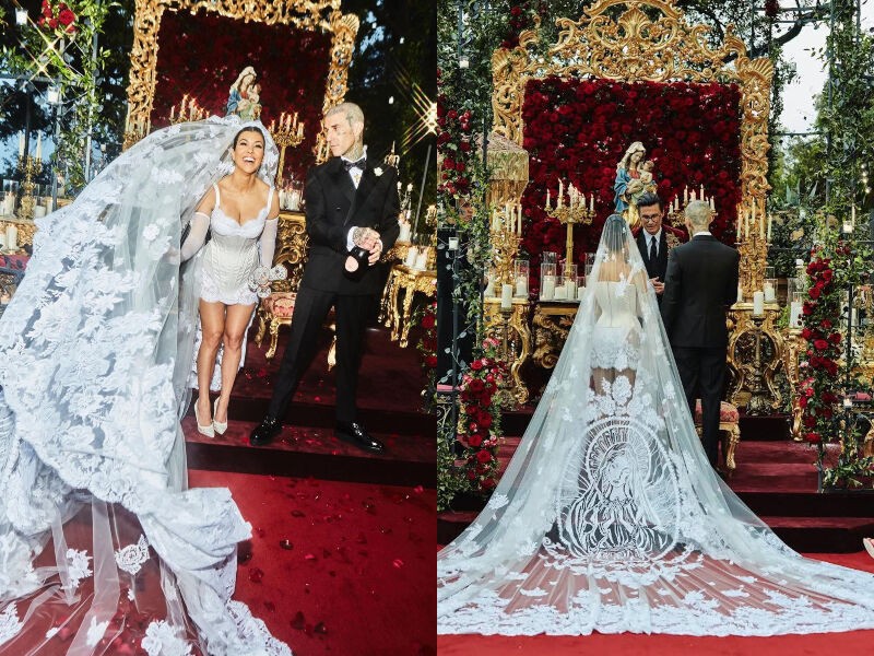 Lễ cưới của Kourtney Kardashian với Travis: Xu hướng váy cưới siêu nhỏ