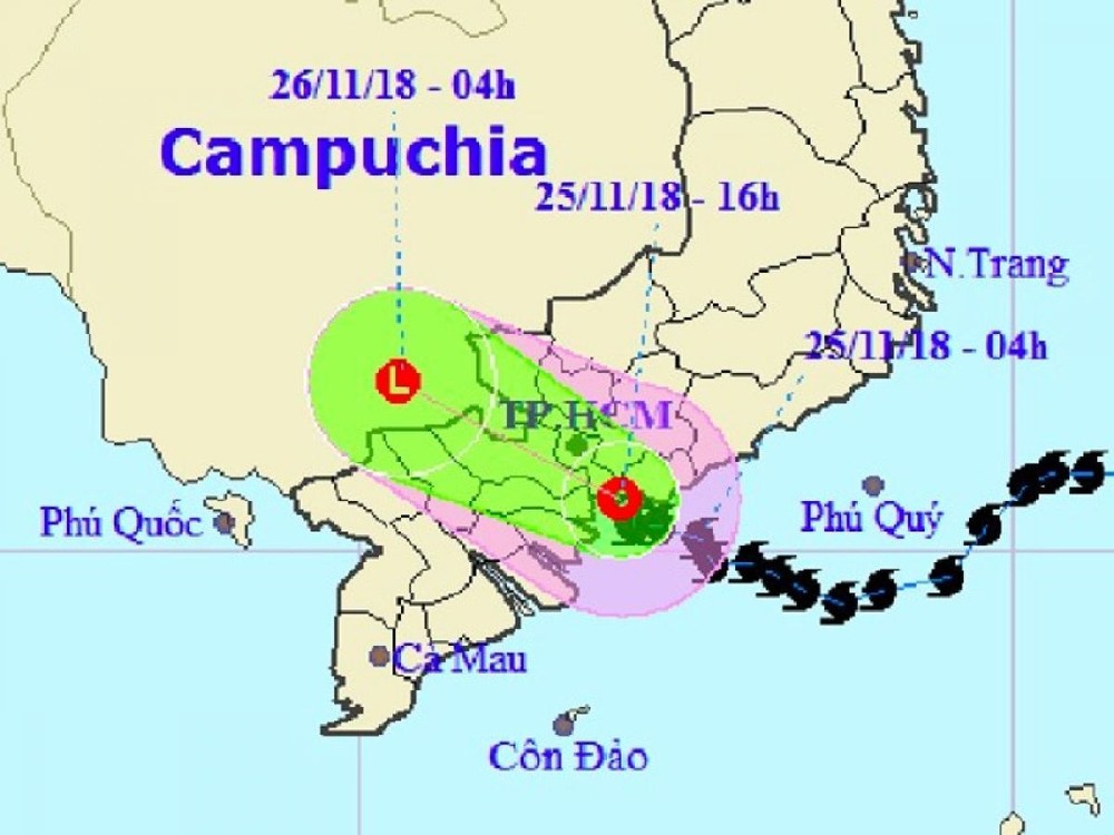Bão số 9 thành áp thấp, suy yếu ở Campuchia